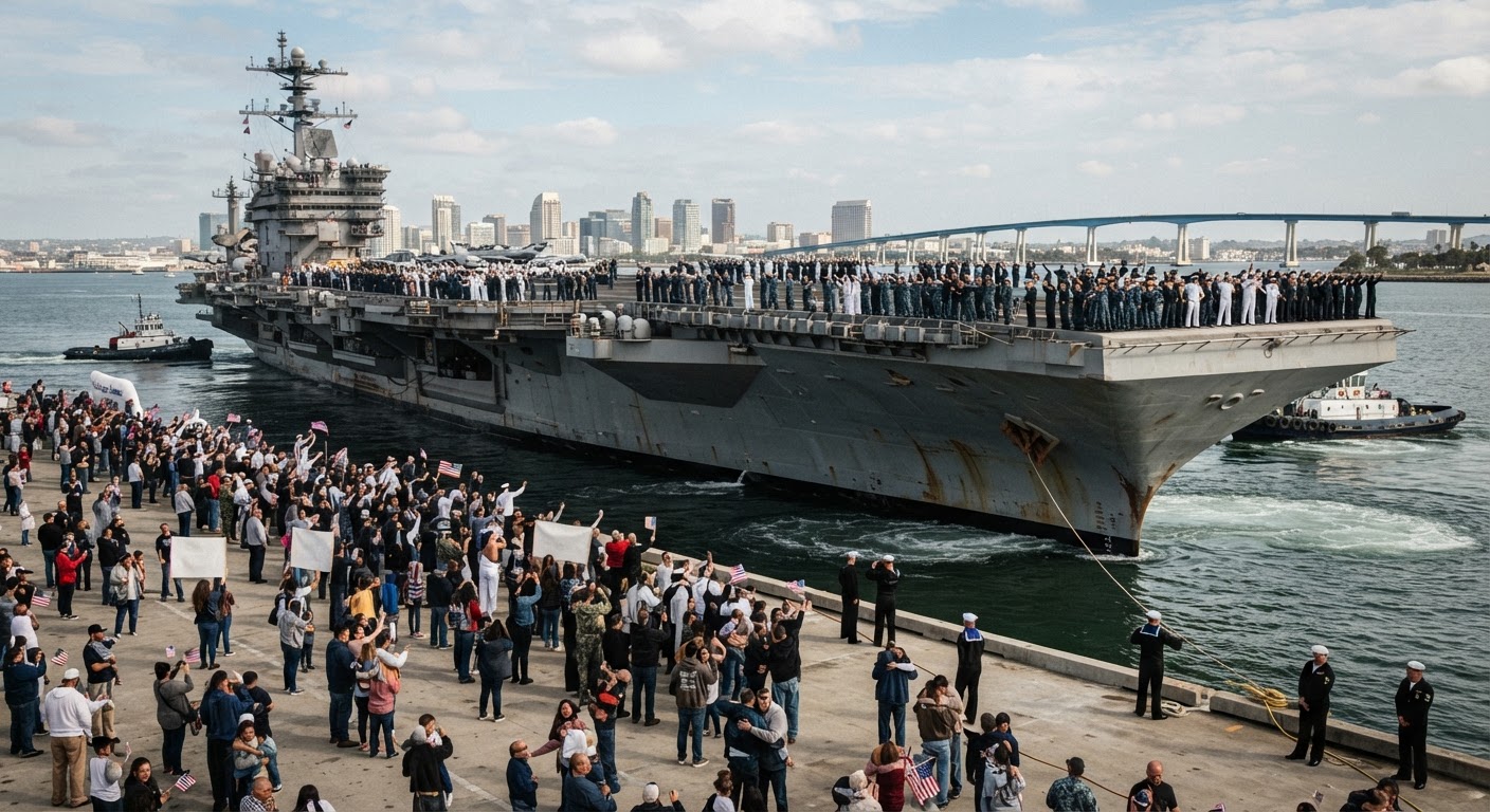 USS Abraham Lincoln की सैन डिएगो वापसी: 322 दिनों के लंबे मिशन के बाद घर लौटा अमेरिकी विमानवाहक पोत