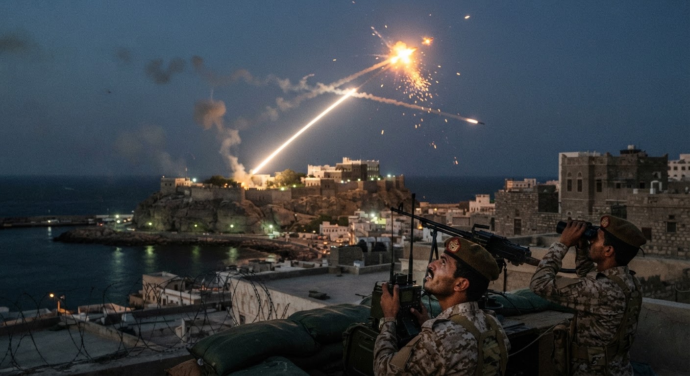 Yemeni air defenses intercept Houthi drones during Maashiq Presidential Palace attack in Aden