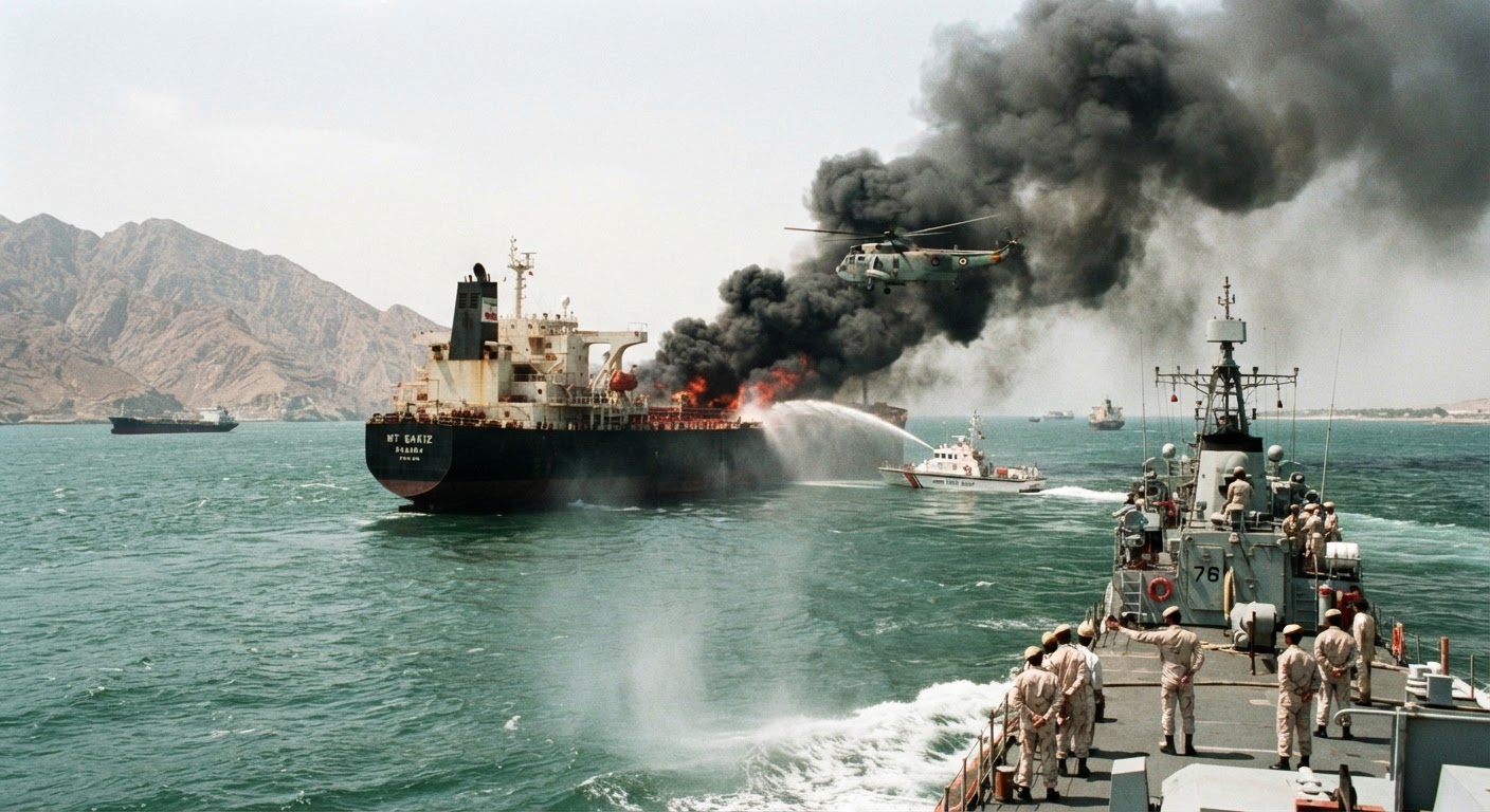 Strait of Hormuz में नियमों के उल्लंघन के बाद तेल टैंकर में लगी आग, क्षेत्र में समुद्री तनाव बढ़ा