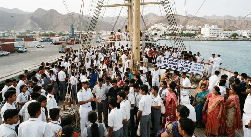 लोकयान-26 अभियान के तहत ओमान के सलाला पहुंचे INS सुदर्शन, जहाज पर आए 500 से ज्यादा प्रवासी भारतीय और छात्र