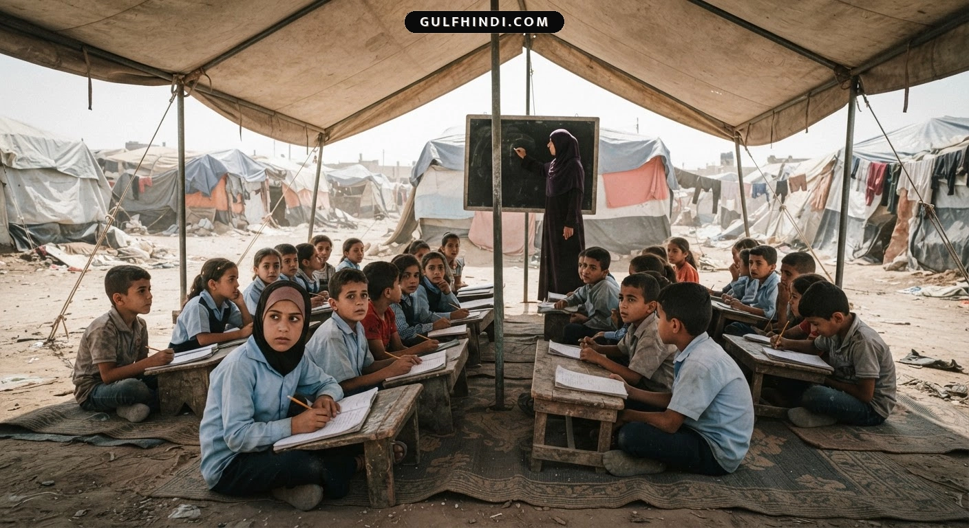 Gaza School Start: गाजा में जंग के बीच शुरू हुआ नया शैक्षणिक सत्र, तंबुओं और कारवां में पढ़ाई करने को मजबूर बच्चे