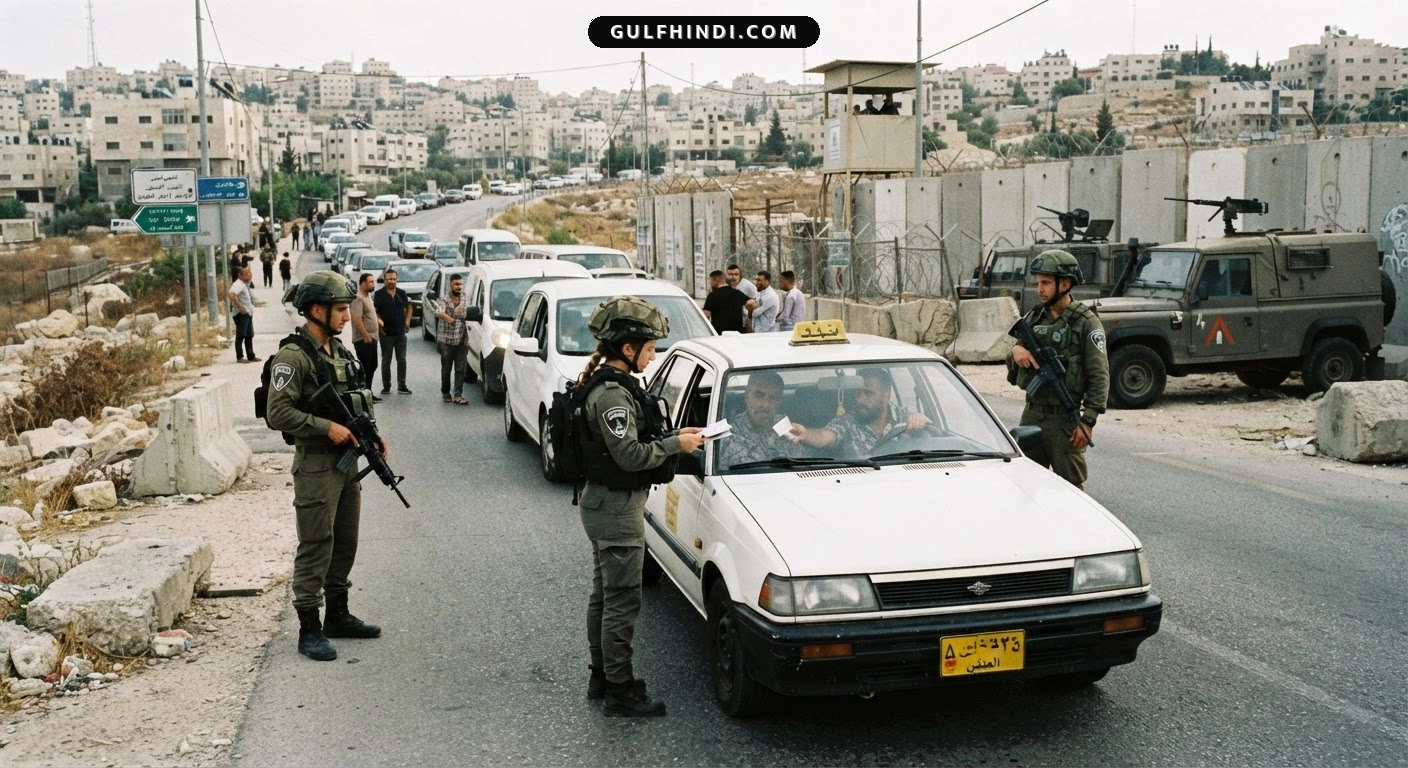 Ramallah में इसराइली सेना ने बढ़ाई सख्ती, सड़कों पर लगा जाम और गाड़ियों की हो रही है जांच.