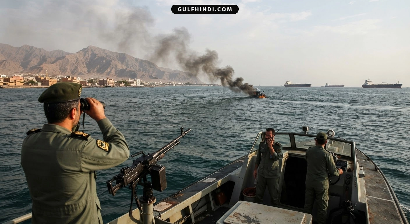 Strait of Hormuz में गूंजा धमाका, Qeshm Island के पास समुद्र में हुआ जोरदार ब्लास्ट.