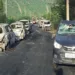 Nuh (Haryana), August 01 (ANI): Damaged vehicles lie on the road in the aftermath of a clash, in Haryana's Nuh on Tuesday. A violent clash erupted between two groups during the Vishwa Hindu Parishad procession. (ANI Photo)