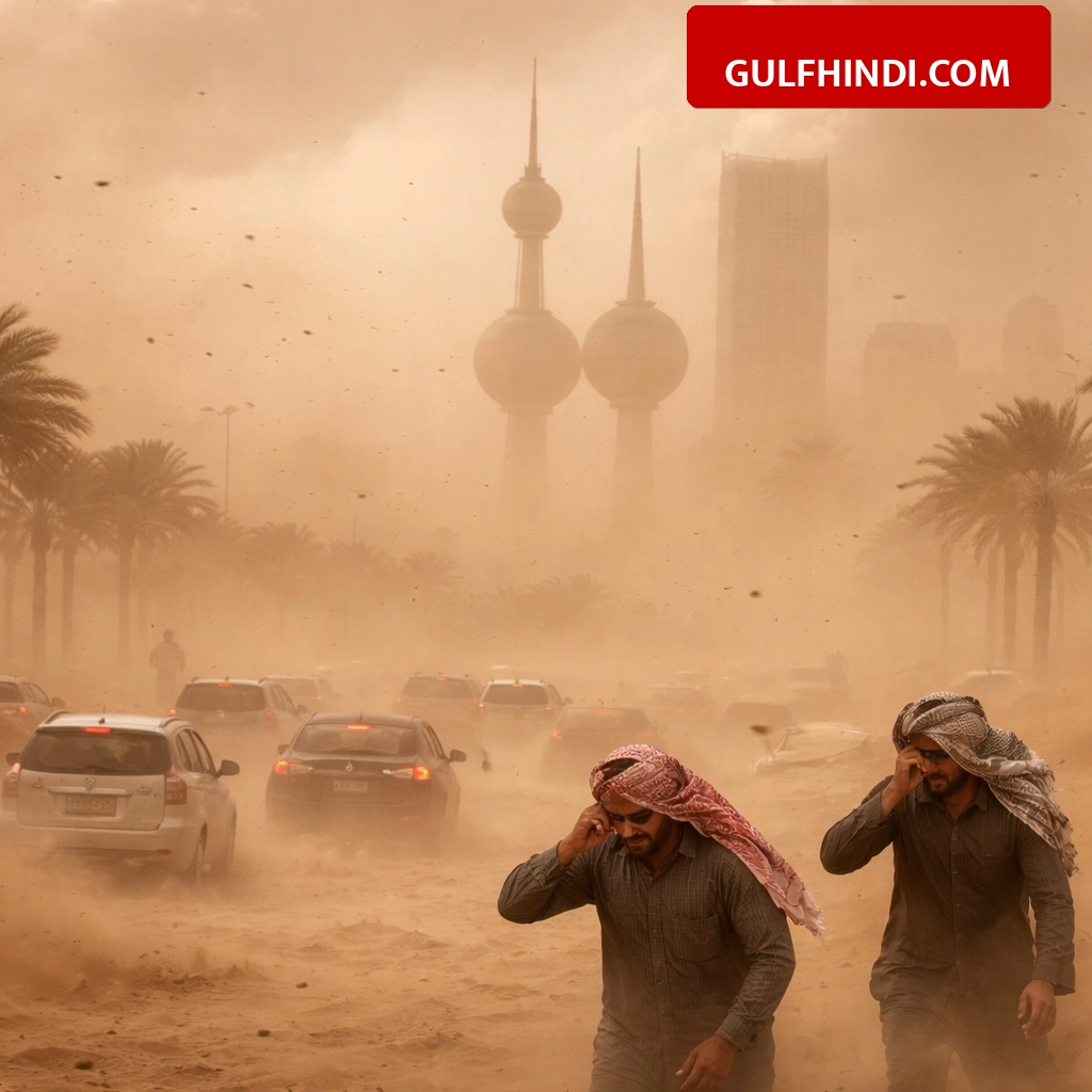 Kuwait Weather Alert: कुवैत में धूल भरी आंधी का कहर, 50 किमी की रफ्तार से हवाएं और विजिबिलिटी 1000 मीटर से कम.