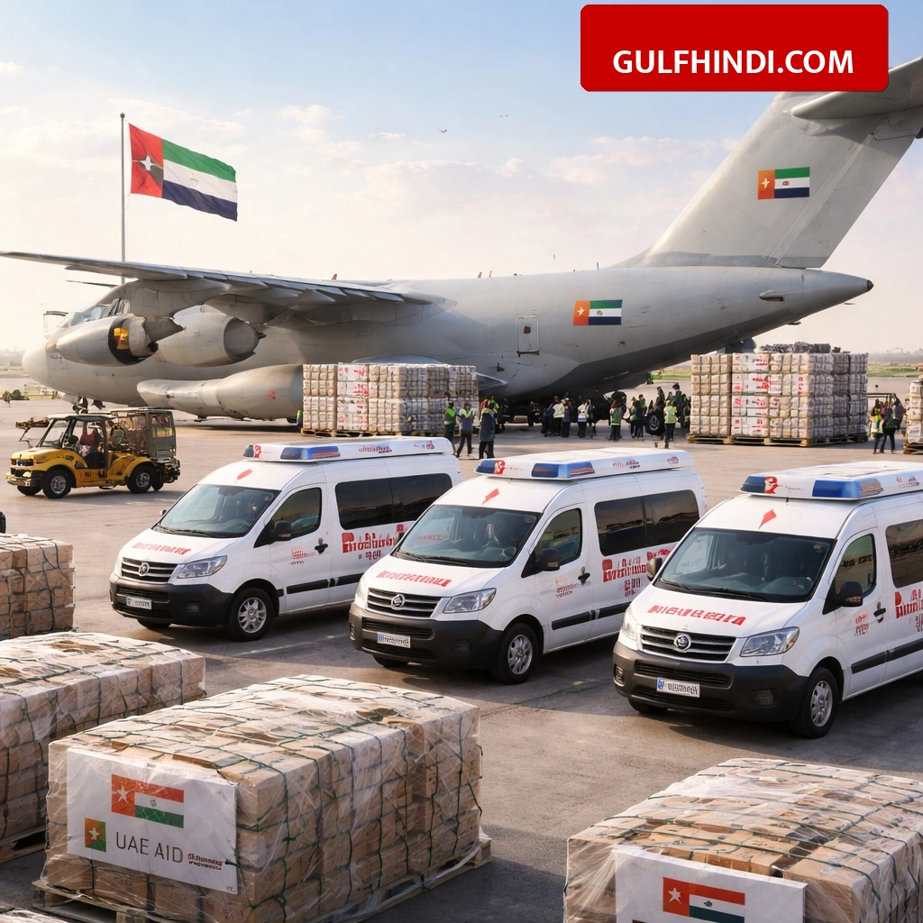 UAE ने फिर बढ़ाया मदद का हाथ, गाजा के लिए रवाना किया 40 टन मेडिकल सामान और 4 नई एम्बुलेंस
