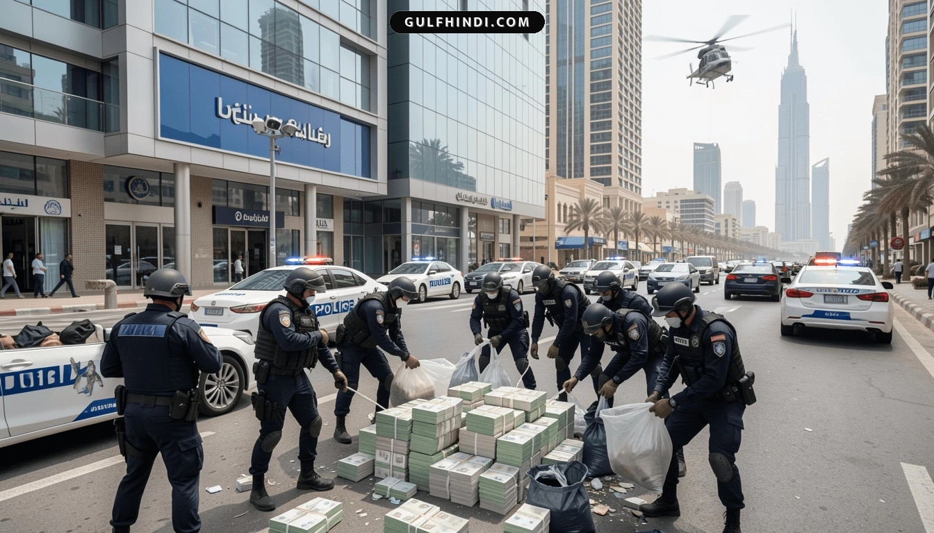 Dubai Police की बड़ी कार्रवाई, 10 मिनट के अंदर पकड़े 1 करोड़ दिरहम लूटने वाले लुटेरे.