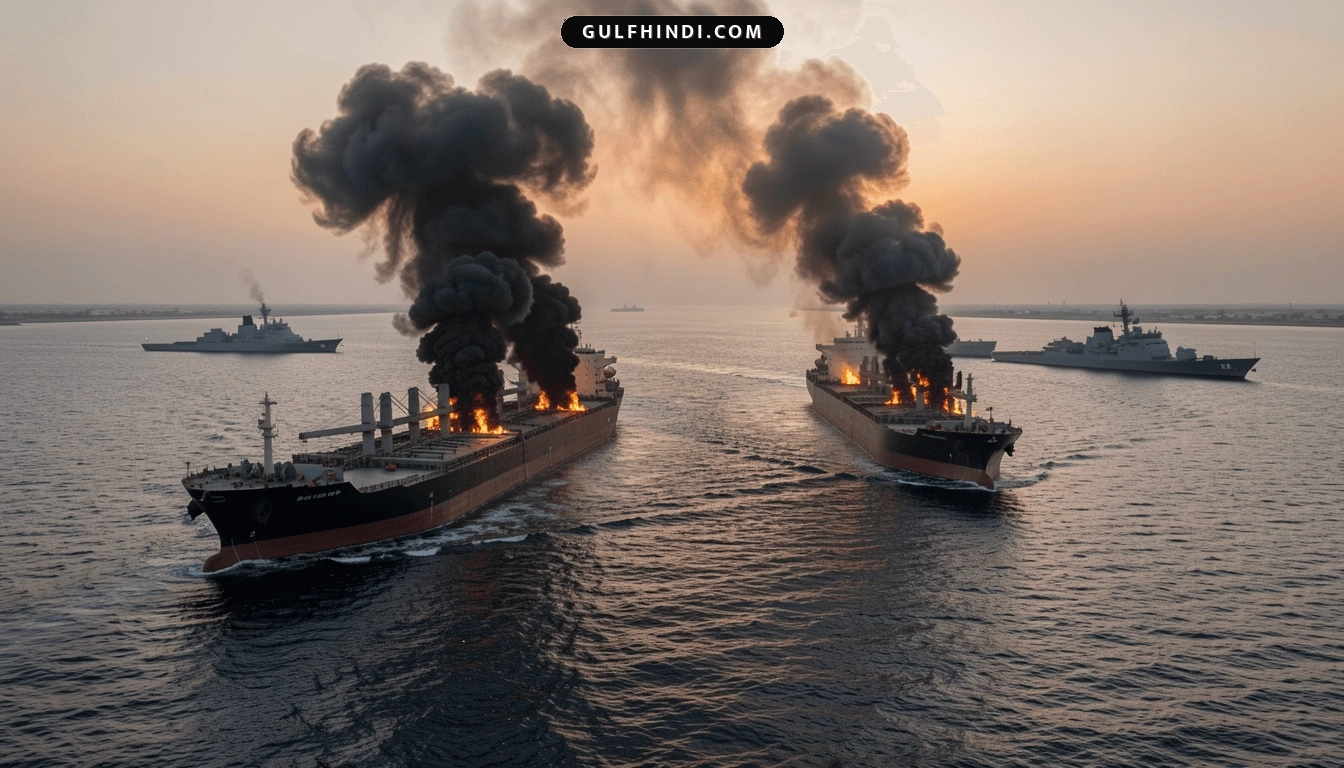 Hormuz Strait में बड़ा बवाल, ईरान और अमेरिका के बीच तनाव से दो तेल टैंकरों में लगी भीषण आग.