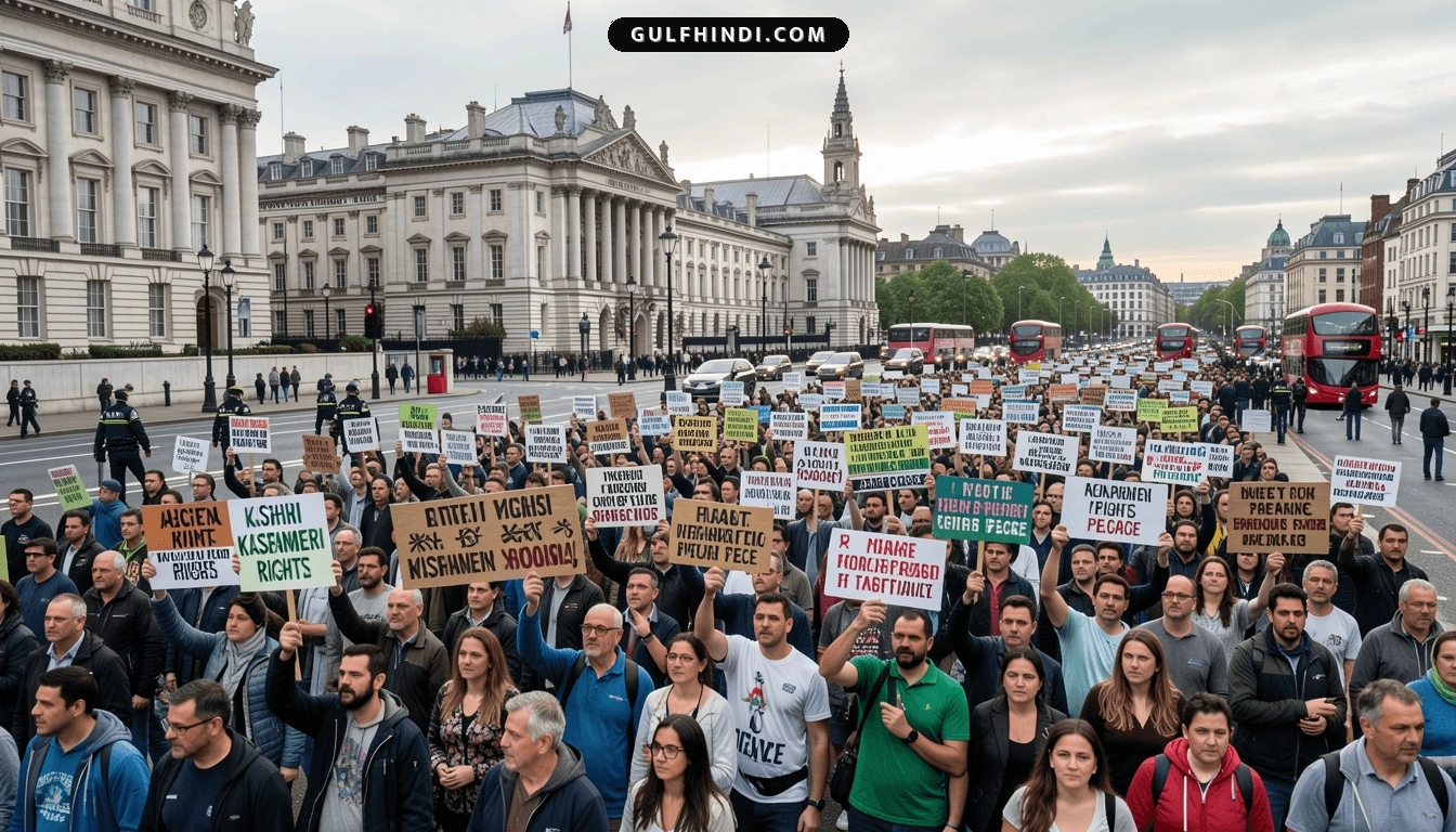 London: पाकिस्तानी प्रशासित कश्मीर में हिंसा के विरोध में बड़ा प्रदर्शन, पाकिस्तान हाई कमीशन की सेवाएं प्रभावित