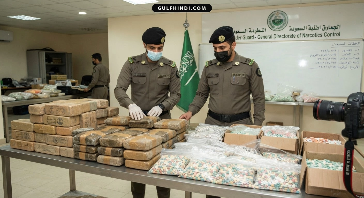 Saudi Border Guard की बड़ी कार्रवाई, जाज़ान और असीर में 276 किलो नशीले पदार्थ और हज़ारों गोलियां ज़ब्त