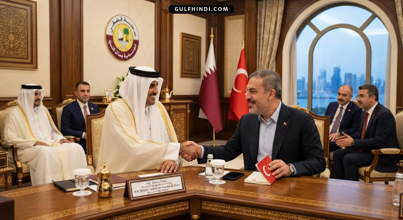 Qatar दौरा: तुर्की के विदेश मंत्री हकान फिदान ने कतर के अमीर के साथ की मुलाकात, क्षेत्रीय सुरक्षा पर हुई चर्चा.